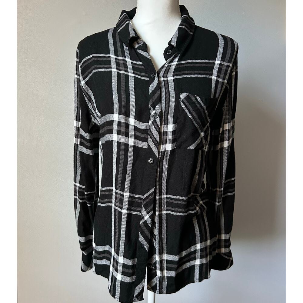 Rails Hunter Top in Black Sterling Button Up Flannel Pullover Size M - Picture 3 of 8